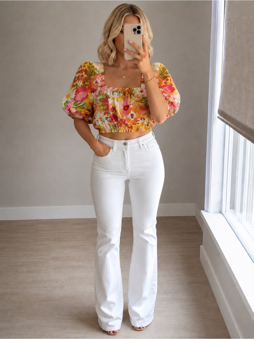 MINKPINK Puff Sleeve Floral Crop Top